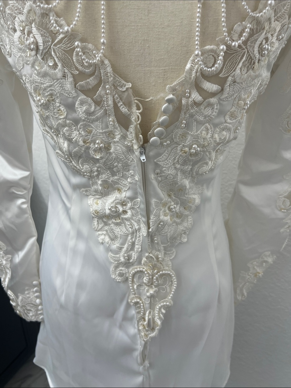Vintage Re-Worked Ivory Beaded Long Sleeve Mini Dress - Picture 6 of 13